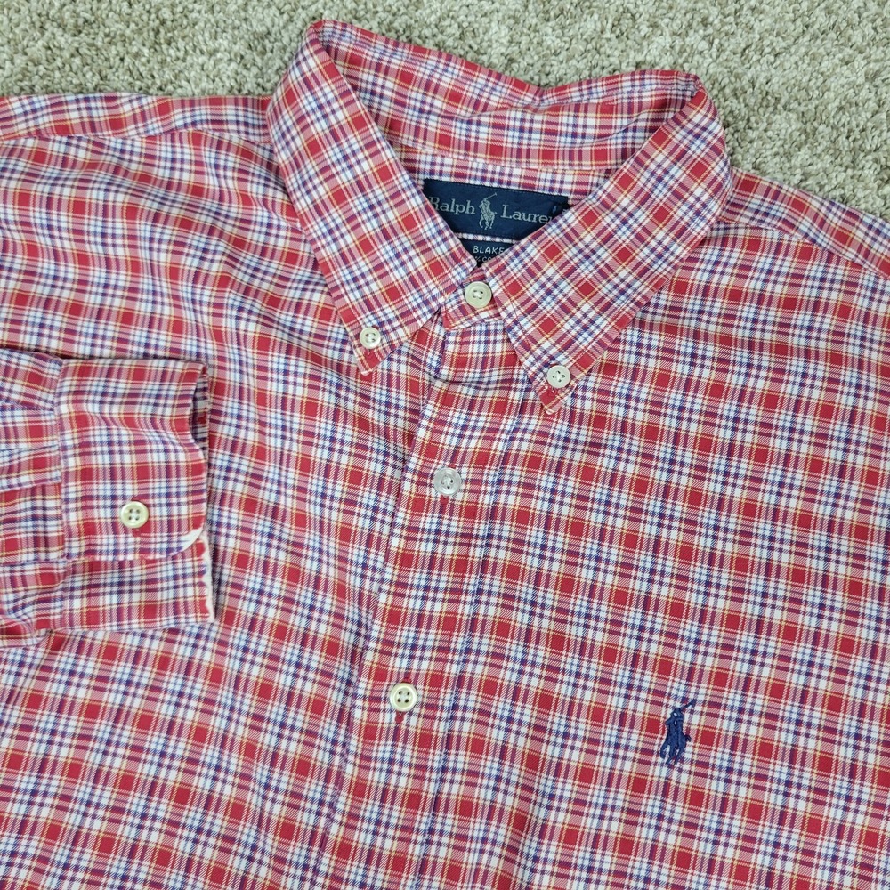 Ralph Lauren Blake Mens XL Red Plaid Pony Button Down Long Sleeve